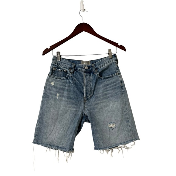 EVERLANE The Jean Cheeky Long Denim Distressed Shorts - Picture 5 of 9